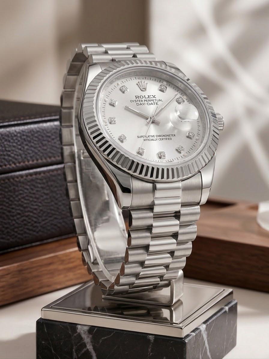 Rolex The Platinum-Tone Fluted Diamond Timepiece