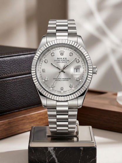 Rolex The Platinum-Tone Fluted Diamond Timepiece