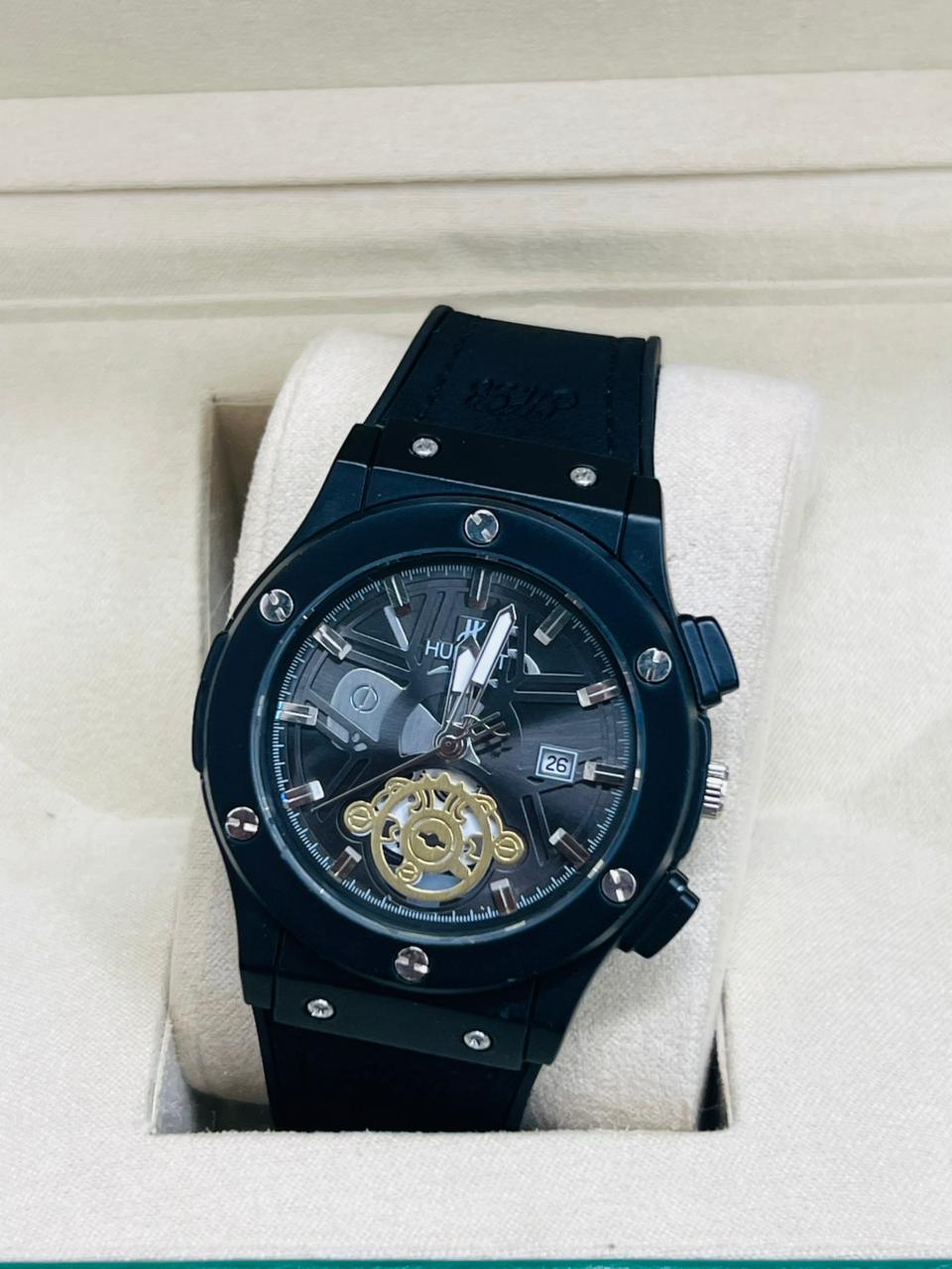 Men’s Matte Black Open-Heart Automatic Watch | Rubber Strap