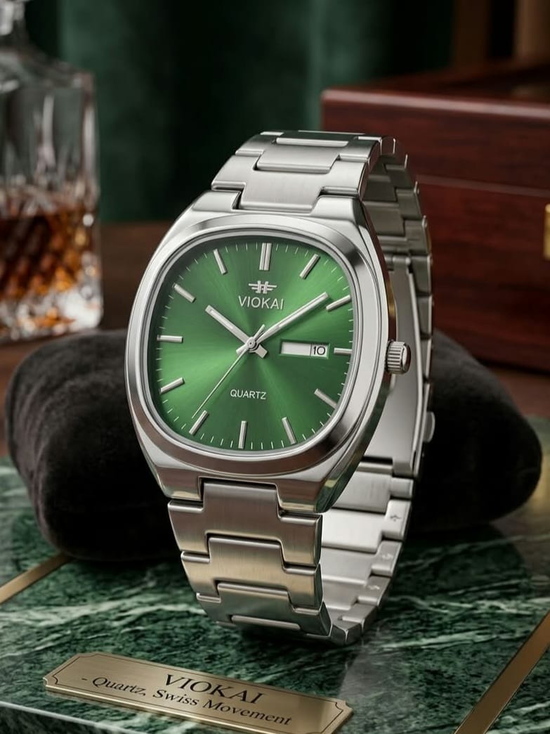 VIOKAI Classic Green Dial Stainless Steel Watch – Swiss Quartz Movement
