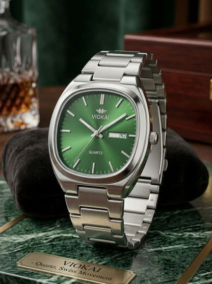 VIOKAI Classic Green Dial Stainless Steel Watch – Swiss Quartz Movement