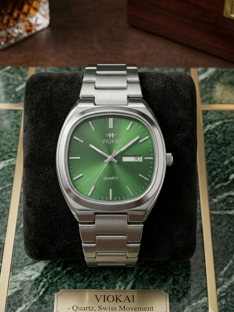 VIOKAI Classic Green Dial Stainless Steel Watch – Swiss Quartz Movement