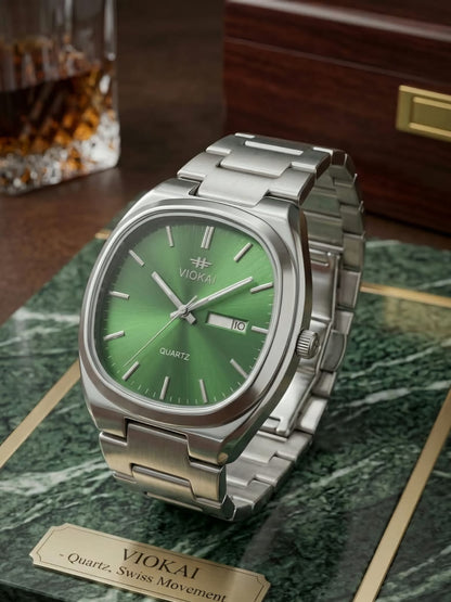 VIOKAI Classic Green Dial Stainless Steel Watch – Swiss Quartz Movement