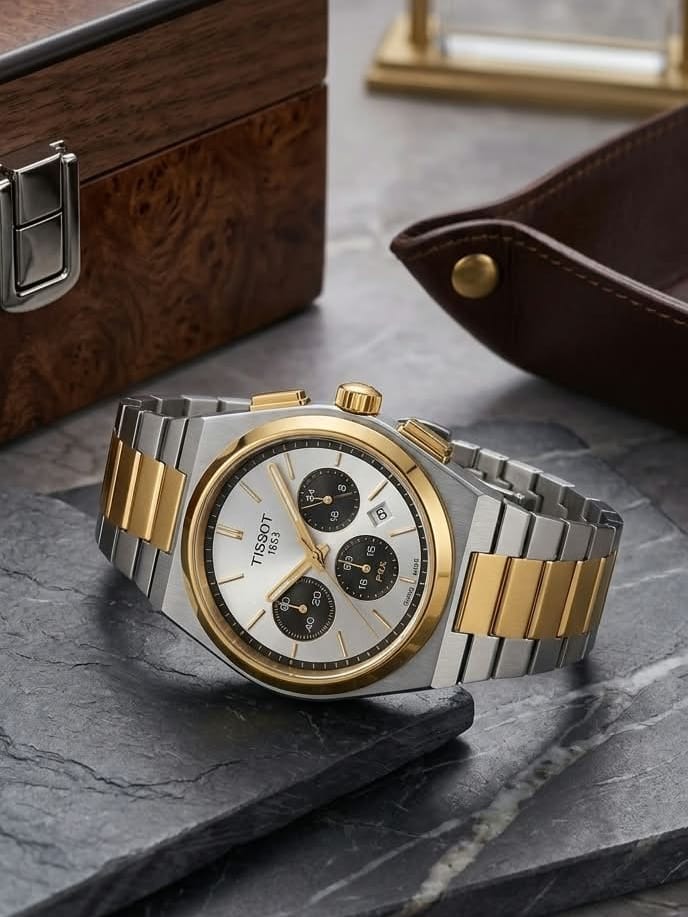 Three sub-dials offer accurate timekeeping with sub-second, minute, and hour tracking.