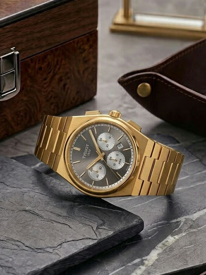 Three sub-dials offer accurate timekeeping with sub-second, minute, and hour tracking.
