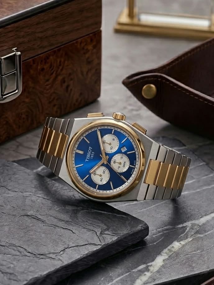Three sub-dials offer accurate timekeeping with sub-second, minute, and hour tracking.