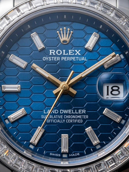 Stainless Steel Timepiece with Deep Blue Honeycomb Dial & Diamond Bezel